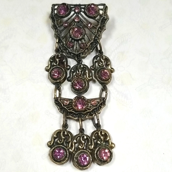 Vintage Art Deco 1930s Amethyst Rhinestone Crystal Brooch - Picture 3 of 9